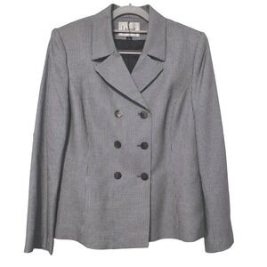 Le Suit VTG Career Blazer‎ Black White Houndstooth Double Breasted Women Size 8
